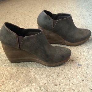 Brown wedge booties